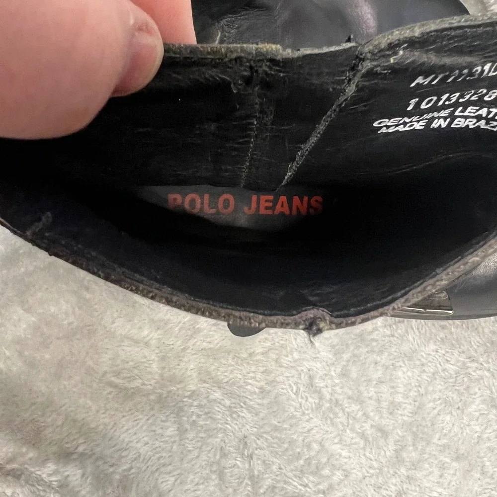 Polo Jeans Co Ralph Lauren Black Leather Buckle Moto Biker Boots Mens size‎ 11.5